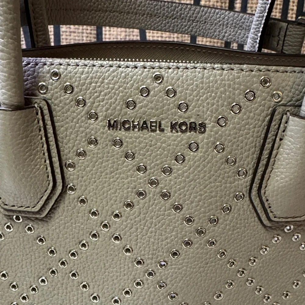 Michael Kors Studded Satchel Tote –‎ Gray Leather